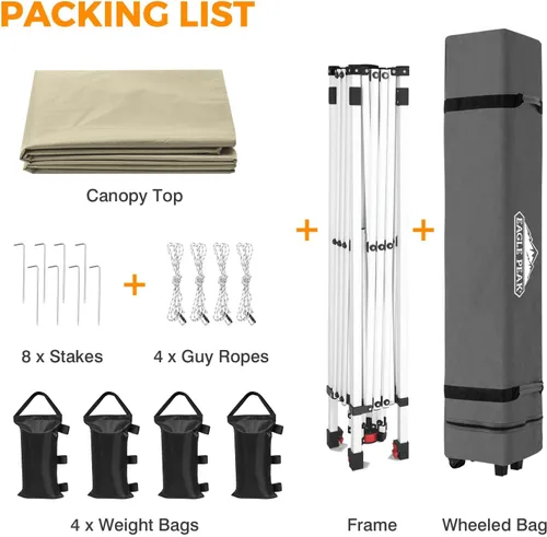Miniatura 423 de EAGLE PEAK Tienda de campaña desplegable con bolsa de transporte con ruedas, 8 estacas, 4 cuerdas, 4 bolsas de peso, toldo de tienda de campaña