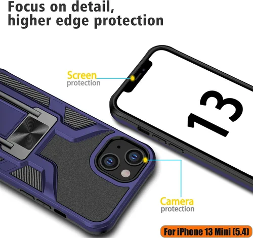 Miniatura 4 de Funda resistente para iPhone 13 Mini, resistente a los golpes, de grado militar, doble protección (TPU+PC), sólida y duradera, funda magnética