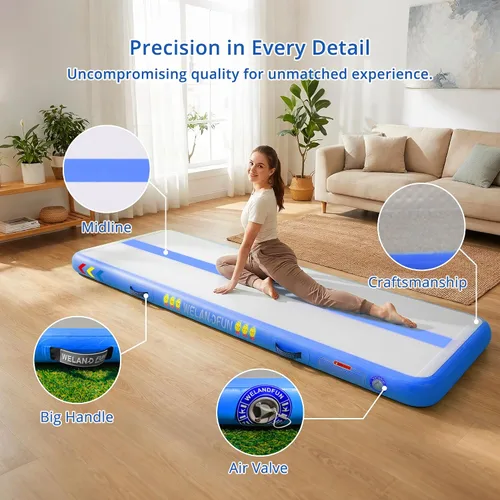 Miniatura 3 de Colchoneta inflable de gimnasia de 4/6/8 pulgadas, 6.56/10/13/16 pies, para uso doméstico, entrenamiento, animadoras, yoga acuático con bomba