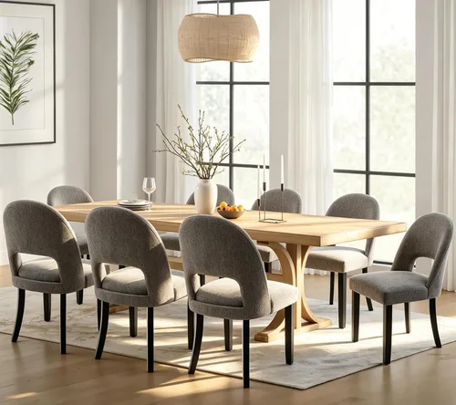 Miniatura 24 de Juego de 2 sillas de comedor de madera, modernas sillas de comedor tapizadas para cocina con tela de lino y respaldo abierto, patas de madera