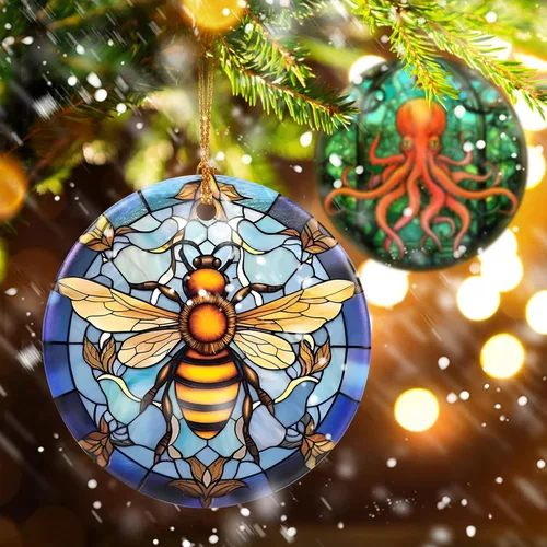 Miniatura 4 de Touber Adorno Navideño, Adorno de Navidad, Idea de Regalo de Vacaciones, Recuerdo Familiar, Cerámica Redonda, Intercambio de Regalos, Idea de Abeja