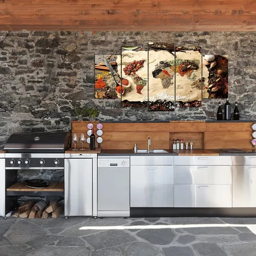 Miniatura 2 de Mapa grande del mundo de 5 paneles hecho de especias sobre lienzo de madera, arte de pared, fotos de cocina, decoración de pared moderna, envoltura