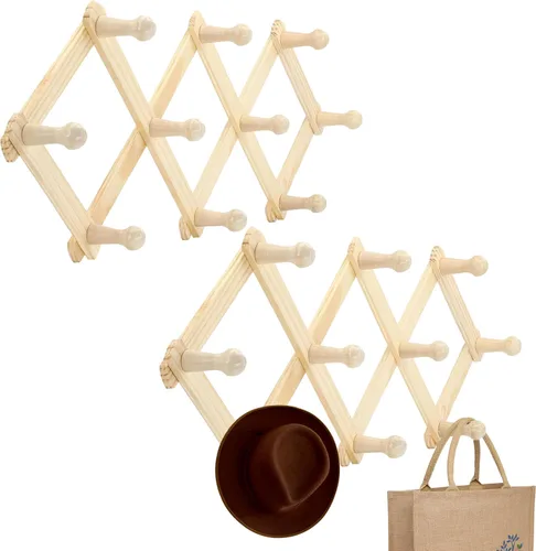Miniatura 9 de RamPro Acordeón Estilo Madera Expandible Sombrero, Gorra, Cinturón, Paraguas, Taza de café Paraguas Pared Pegs de madera