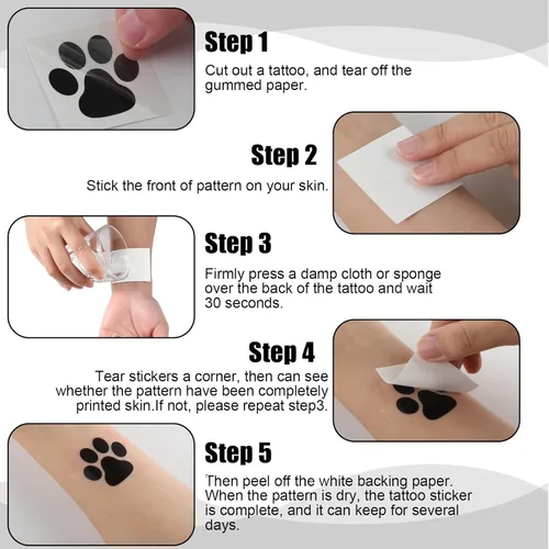 Miniatura 3 de Harloon 20 hojas de 300 tatuajes temporales de huellas de patas, tatuajes faciales para perros, calcomanías extraíbles para Cheer Patrol para Negro