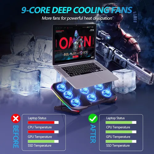 Miniatura 2 de AIMIUZI Almohadilla de enfriamiento para laptop, enfriador de laptop para juegos con 6 ventiladores silenciosos, almohadilla de enfriamiento