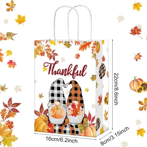 Miniatura 2 de Seajan 32 bolsas de regalo de otoño de Acción de Gracias con asas y papel de seda, regalos de fiesta de Acción de Gracias, bolsas de regalo de otoño