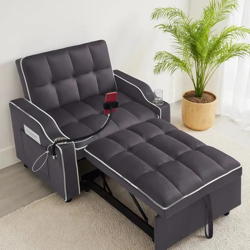 Sofá cama extraíble pequeño de 69 pulgadas, sofá cama convertible 3 en 1, respaldo ajustable con soporte para teléfono, bolsillo lateral y puerto