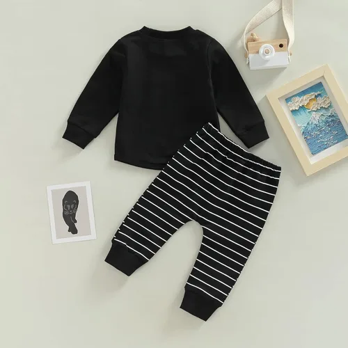 Miniatura 25 de Ropa de bebé niño 3 6 9 12 18 24M 3T Conjunto de pantalones con capucha patchwork sudadera con capucha pantalones de rayas traje de otoño invierno