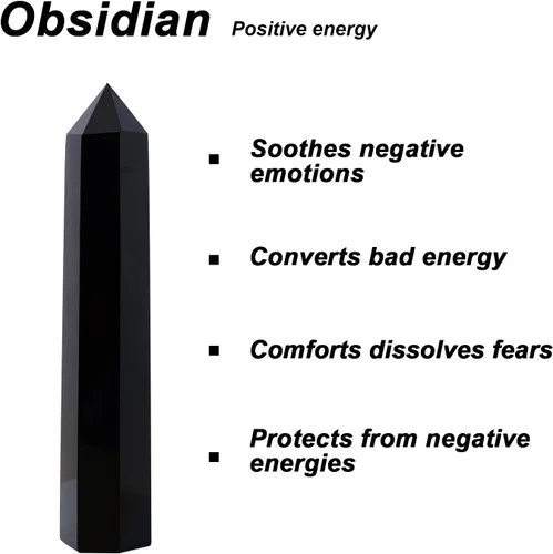 Miniatura 5 de Apengshi Torre de cristal de obsidiana negra, varita de cristal curativo natural, piedras de una sola punta, terapia de piedras preciosas