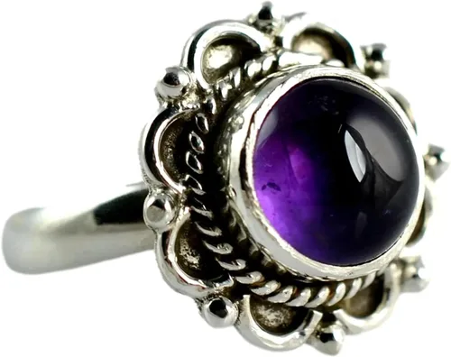 Navya Craft Anillo de amatista, plata de ley 925, anillo de promesa para mujer, piedra preciosa redonda de amatista natural, joyería hecha a mano,