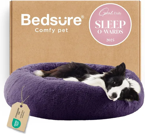Miniatura 37 de Bedsure - Cama relajante para perro mediano, lavable, tipo dona, cama para gato, antideslizante, redonda, afelpada, mullida, de piel sintética