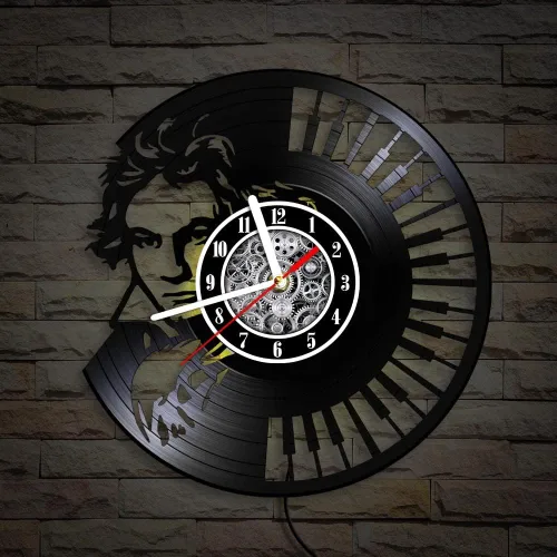 Miniatura 7 de The Geeky Days Ludwig Van Beethoven - Reloj de pared con disco de vinilo LED, 7 colores de luz, 12 pulgadas, teclado de piano de cuarzo silencioso