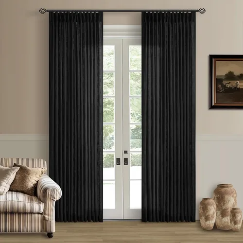 Miniatura 91 de Cortinas de lino natural con pliegues fruncidos de 120 pulgadas de largo para sala de estar, cortinas plisadas con ganchos y lengüeta trasera