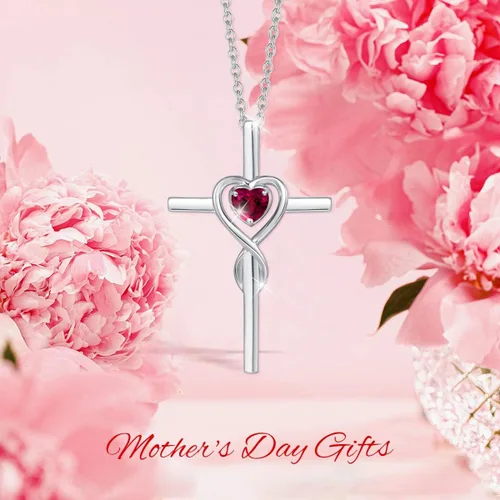 Miniatura 8 de FANCIME Collar de cruz de piedra natal para mujer, collar de piedra natal, collar con colgante de cruz infinita, joyería fina, regalo de Navidad