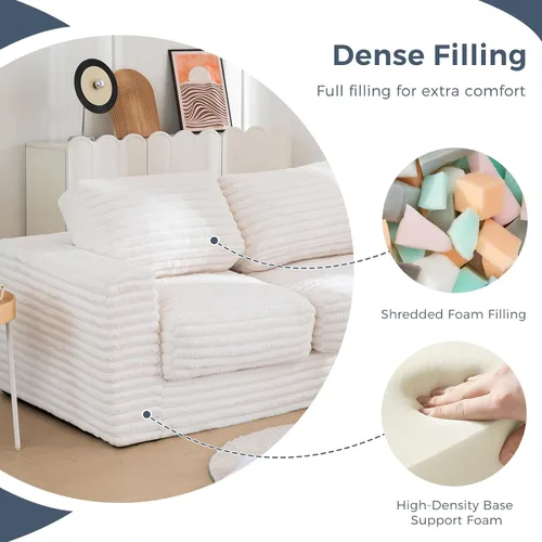 Miniatura 9 de MAXYOYO Silla Puf Gigante para Adultos, Sofá de Piso Biplaza Tapizado con Almohadas y Reposabrazos, Sofá Puf Grande Silla Cojín de Felpa