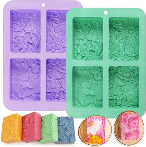 Moldes de jabón de silicona, moldes de silicona con patrón de flores rectangulares 3D para jabón hecho a mano, bombas de baño, barras de chocolate,