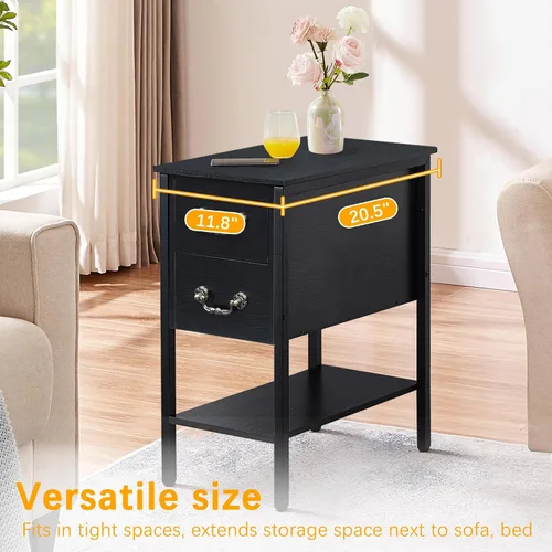 Miniatura 4 de VECELO Mesas auxiliares, mesita de noche estrecha con cajones y estante de almacenamiento, mesita de noche moderna para espacios pequeños, sala