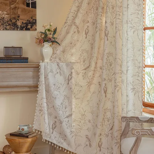 Miniatura 33 de Cortinas florales de granja semiopacas para sala de estar, de 63 pulgadas de largo, mezcla de lino y algodón, paneles de cortina de ventana cortos