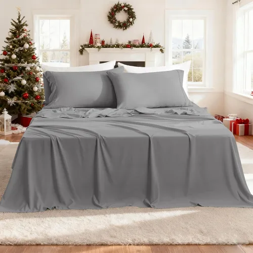 Miniatura 11 de CozySmile Juego de sábanas transpirables y refrescantes, sábanas de lujo de 4 piezas con bolsillo profundo para cama de tamaño matrimonial, se Beige