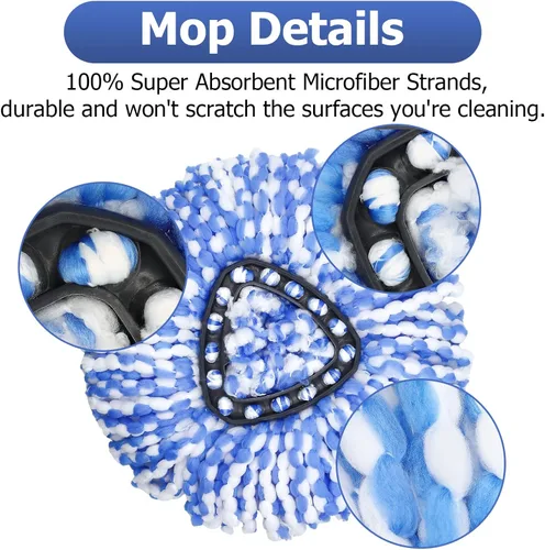 Miniatura 4 de Cabezal de repuesto para trapeador giratorio, paquete de 4 repuestos de fregona RinseClean compatibles con mopa giratoria O-Cedar, mopa de Azul