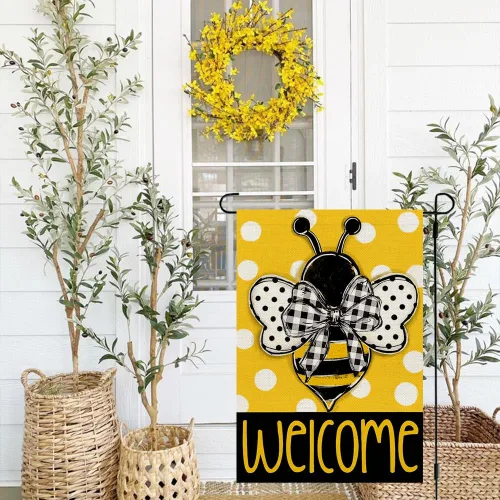 Miniatura 4 de CROWNED BEAUTY Bandera de jardín de abejas de verano de 12 x 18 pulgadas, doble cara para exterior, arpillera de bienvenida pequeña, decoración