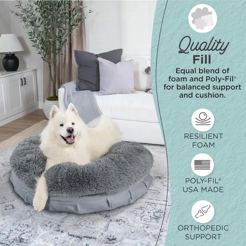Miniatura 3 de Best Friends by Sheri Cama puf ultra relajante, cama ortopédica redonda para perro para soporte de articulaciones, piel sintética, funda lavable