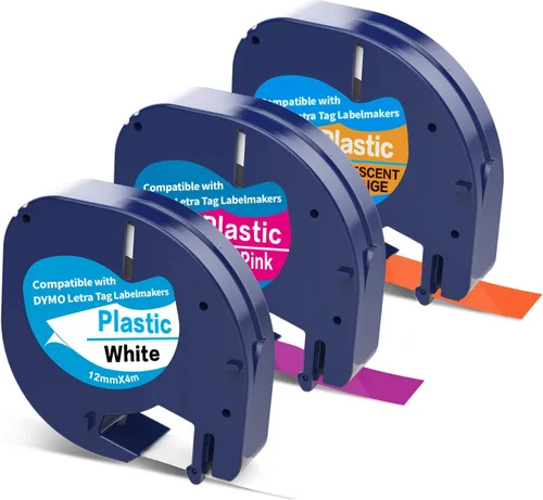 3 piezas fluorescentes de repuesto para etiquetadoras DYMO de 0.079 pulgadas x 1.18 pies compatibles con recambios Dymo Letratag Letra Tag LT100T
