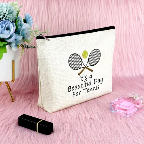 Miniatura 6 de Sfodiary Bolsa de maquillaje para amantes del tenis, regalo inspirador para niñas de tenis, bolsa de cosméticos con temática de jugadores, Bolsa