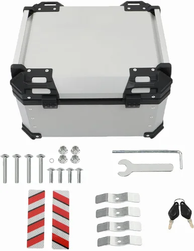 labwork 55L Caja de Equipaje Superior para Motocicleta con Respaldo y Placa de Montaje, Aluminio Duro Resistente al Agua con Cerradura de Seguridad