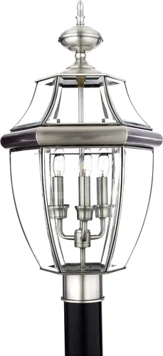 Quoizel Newbury - Farol de poste para exteriores, poste de lámpara de campo francés de peltre de 23 pulgadas, 3 luces, poste exterior para patio,