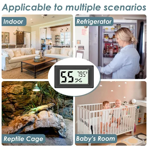 Miniatura 7 de Paquete de 12 mini higrómetros de humedad para interiores, termómetro digital de alta precisión, medidor de humedad, termómetro interior higrómetro
