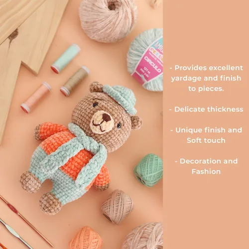 Miniatura 5 de Circulo - Hilo Amigurumi Pelucia, hilo especial de felpilla de terciopelo para amigurumi y manta, 144 yardas, peinado (1112 - crema)
