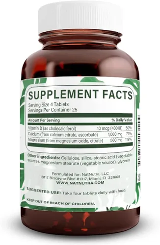 Miniatura 2 de Natural Nutra Citrato de Cal-Mag con vitamina D3,1000/500 mg Complejo, fortalece la densidad ósea, la salud muscular y nerviosa, fuentes altamente