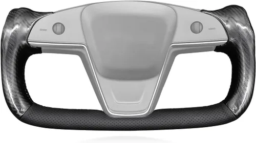 MEWANT Funda para volante de cuero PU cosida a mano y fibra de carbono brillante para Tesla Yoke Modelo S Plaid 2021-2023 / Modelo X 2021-2023 7: