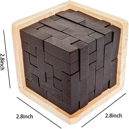 Miniatura 2 de Rompecabezas de madera para el cerebro de madera, rompecabezas de madera en forma de T, geométrico, intelectual, rompecabezas de cubo de lógica