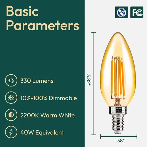Miniatura 2 de ALAMPEVER Paquete de 6 bombillas para lámpara de techo, equivalente a 40W, foco E12 de candelabro, foco LED regulable de 330 lm, 2200 K blanco