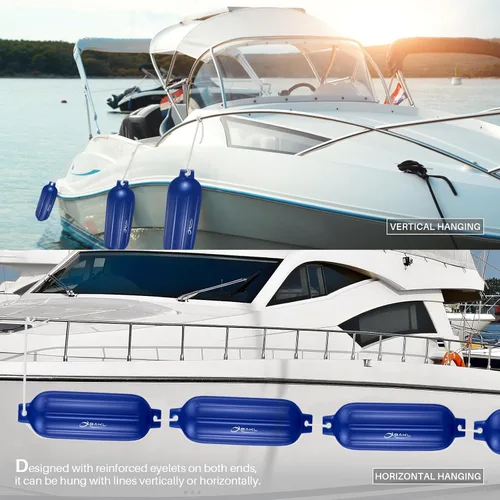 Miniatura 6 de Defensas para Barco Paquete de 4 de 8.5 x 27 Pulgadas Acanaladas con Ojos Gemelos Defensas Parachoques para Barco para Atraque, Viene con Cuerdas