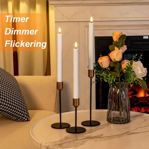 Miniatura 3 de Homemory 3 velas cónicas sin llama con temporizador remoto, velas blancas parpadeantes de 9.6 pulgadas, funciona con pilas, velas LED de plástico