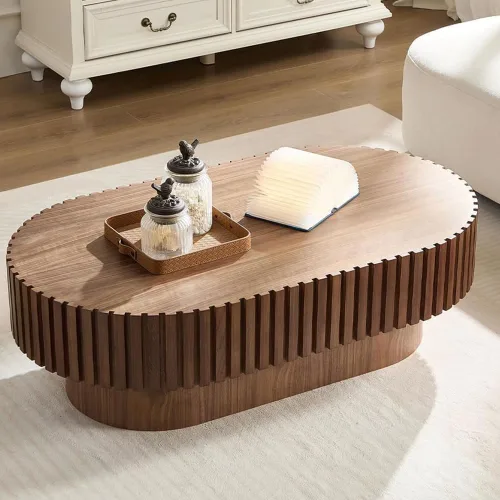 Miniatura 32 de Mesa de Centro Cuadrada de 35.43'' para Sala de Estar Mesa de Centro Acanalada Mesa Central Moderna con Pedestal para Apartamento Negro