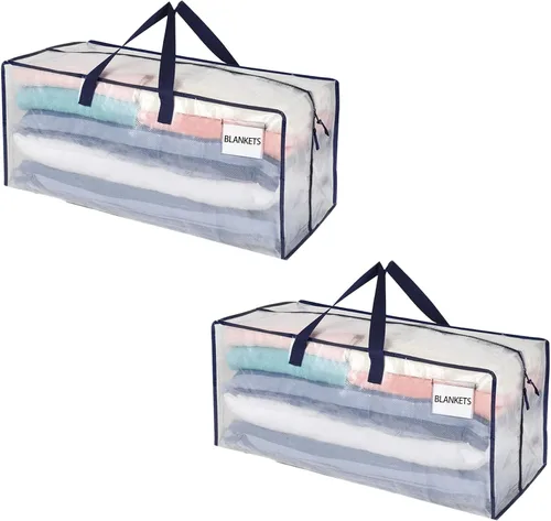 Miniatura 30 de VENO Paquete de 2 bolsas de mudanza, correas de mochila, mudanza, cajas de almacenamiento universitario, con tapas, resistentes, extragrandes, asas