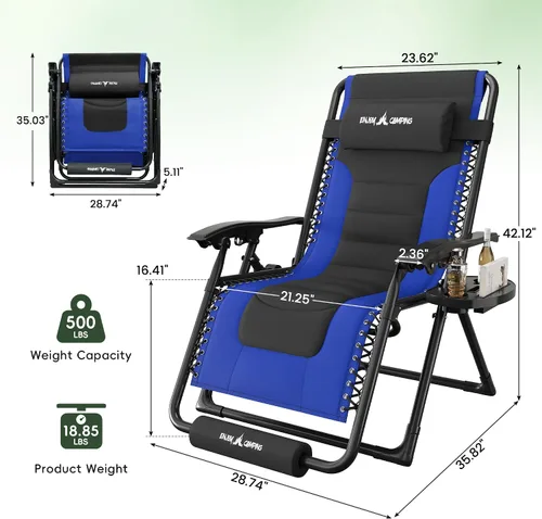 Miniatura 3 de Amopatio XL Padded Zero Gravity Chairs Foldable Zero Gravity Lounge Chair Outdoor Portable Reclining Chair with Removable Cup