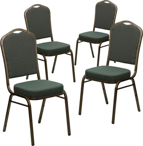 Miniatura 62 de Flash Furniture HERCULES Series - Silla apilable para banquetes con respaldo de corona en tela negra con estampado, marco de vena plateada Tela