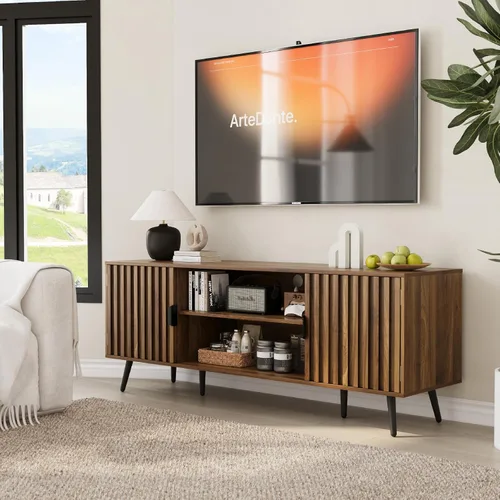 Miniatura 6 de Smart FENDEE Soporte de TV acanalado de 53 pulgadas con para televisores de hasta 60 pulgadas, centro de entretenimiento con almacenamiento