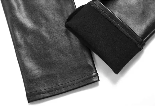 Miniatura 2 de VOGUEMAX Leggings de piel sintética para mujer, pantalones de piel sintética de cintura alta para mujer, mallas elásticas de poliuretano sexy negro