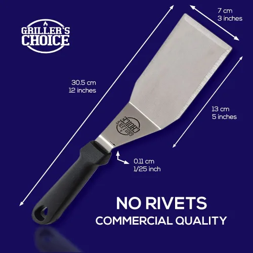 Miniatura 6 de Griller's Choice - Juego de espátulas para plancha de acero inoxidable, duradero, calidad comercial, apto para lavavajillas, ideal para Hibachi
