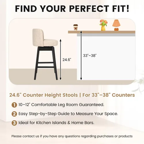 Miniatura 4 de COCO DESIGN - Juego de 2 taburetes de bar giratorios, 24" de altura del asiento, taburetes de bar de estilo moderno de mediados de siglo
