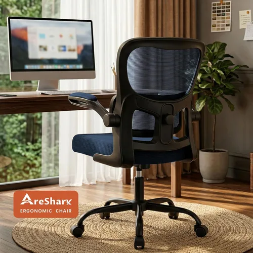 Miniatura 10 de AreShark Silla de oficina ergonómica, cómoda silla de escritorio con soporte lumbar ajustable, silla de computadora de malla con ruedas, Azul marino