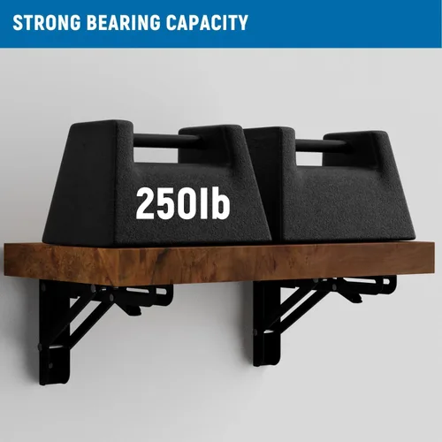 Miniatura 6 de LEOPO Soportes de estante plegables de 8 pulgadas - 2 paquetes Soportes plegables resistentes triangulares montados en la pared para mesa plegable