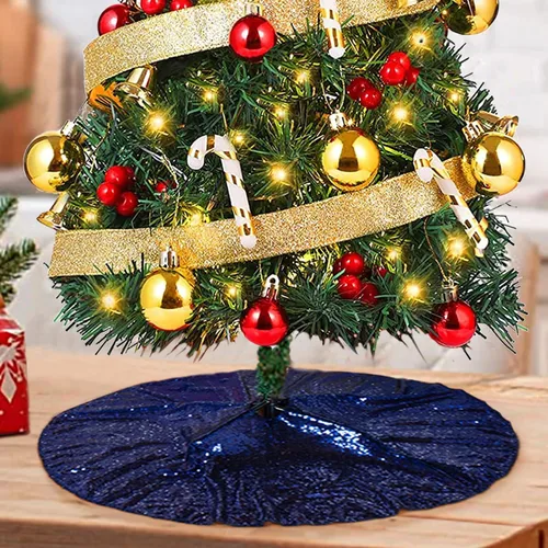 Miniatura 11 de ShinyBeauty Falda de árbol de Navidad rosa claro de 24 pulgadas, falda de lentejuelas para lápices/mini árboles, cubierta navideña para Año Nuevo