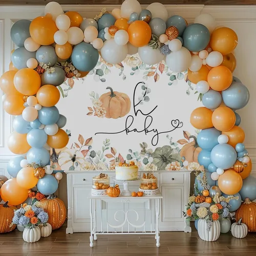 Miniatura 4 de Mocsicka Telón de fondo de calabaza para baby shower, otoño, calabaza, baby shower, decoración de fiesta, cartel Oh Baby para revelación de género